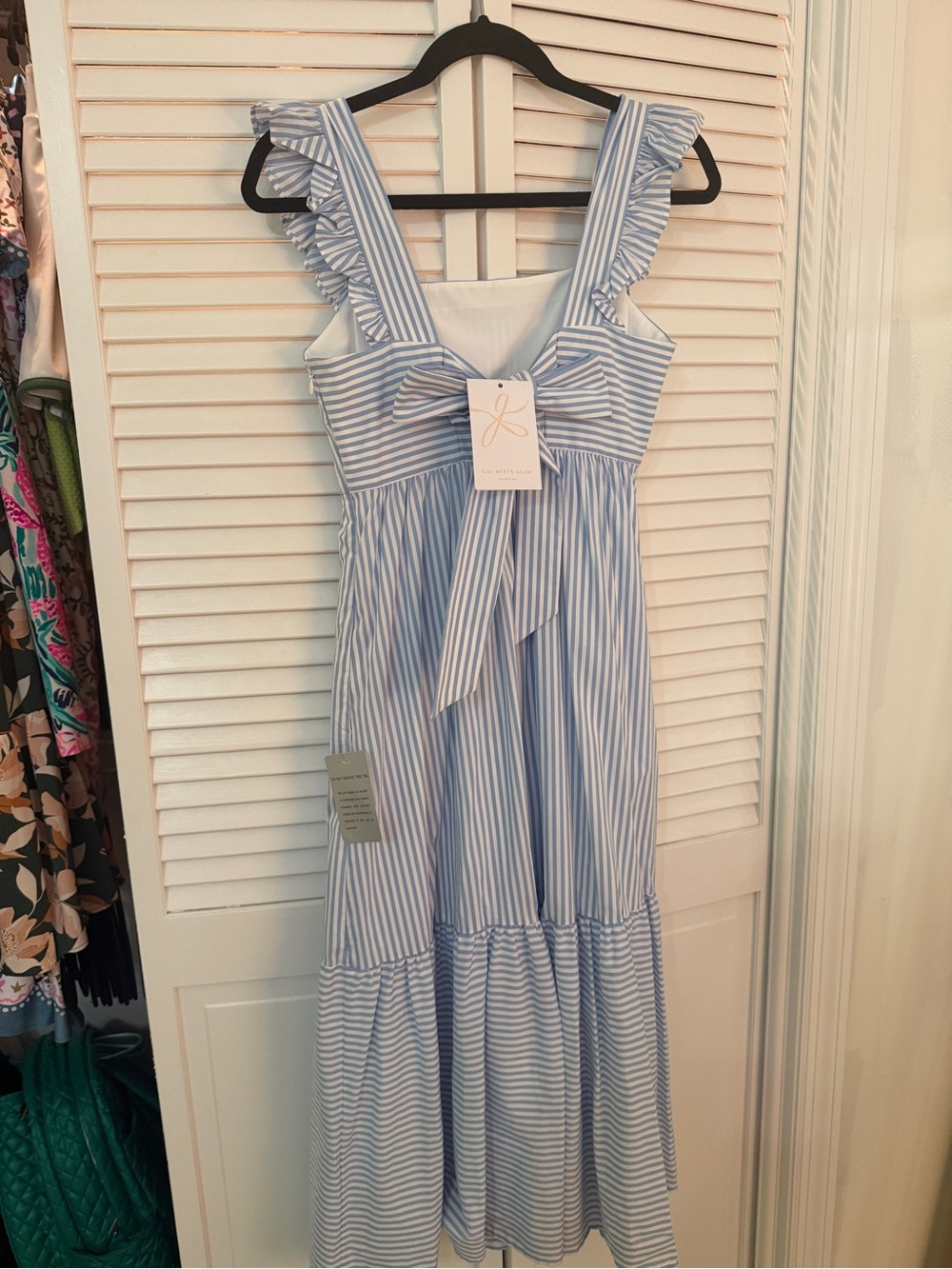 Gal Meets Glam Jasmine Light Blue and White Striped Maxi Dress - Picture 5 of 6